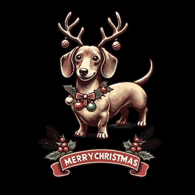 Joyeux Noël Teckel Motif Renne