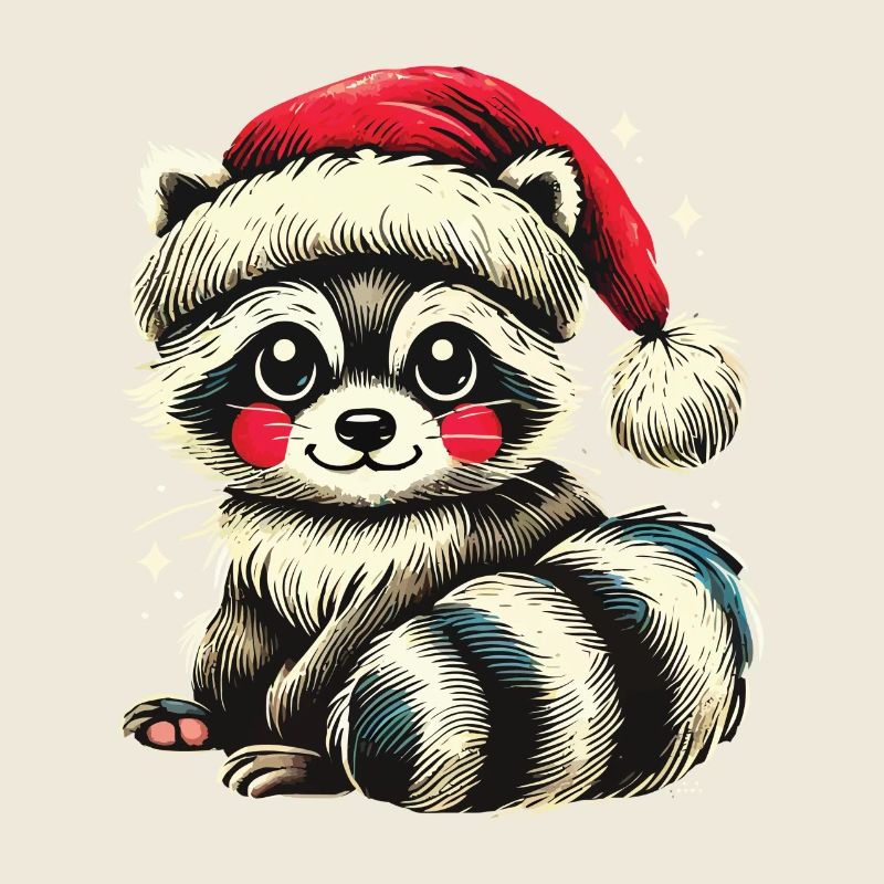 Niedlicher Waschbär Mit Weihnachtsmütze