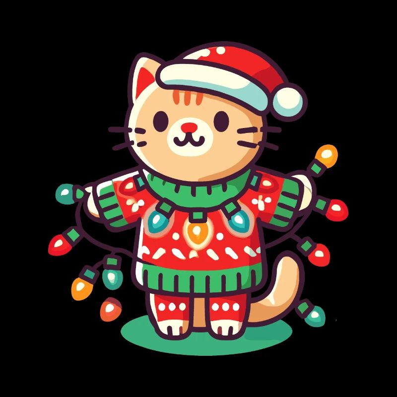 Weihnachtliche Katze Mit Lichterkette