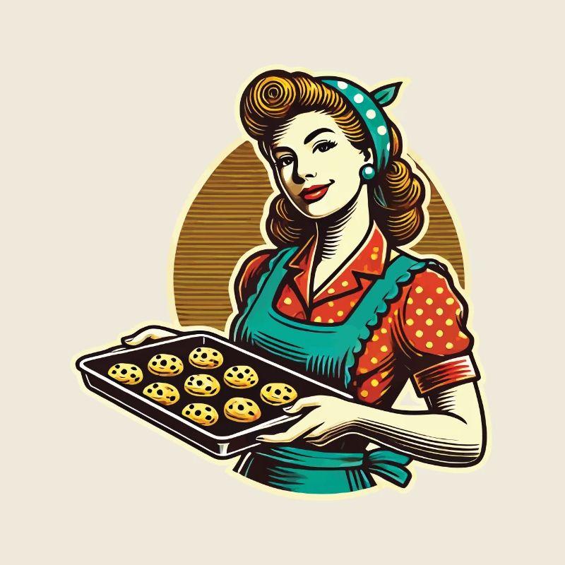 Vintage Bäckerin Mit Kekstablett Illustration