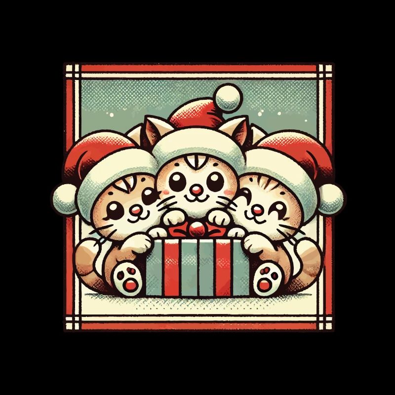 Chats mignons Noël Retro Charm