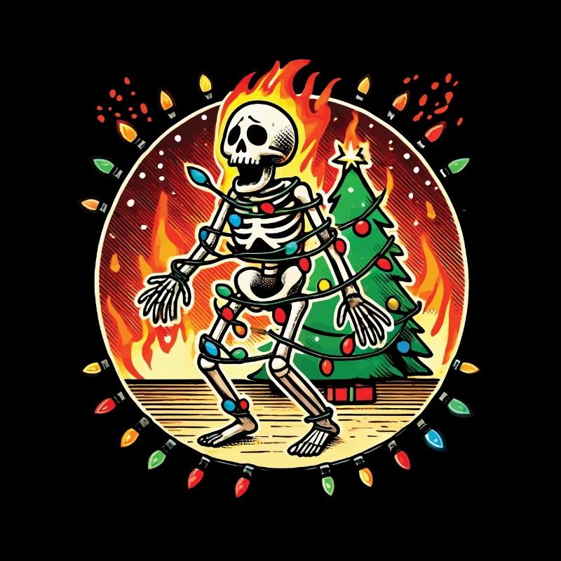 Flaming Christmas Skeleton Holiday Accident