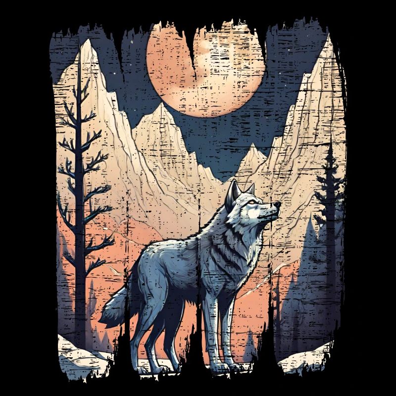 loup montagnes pleine lune foret