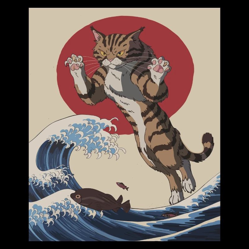 Cat Wave Art – Japanese Inspired Illustration