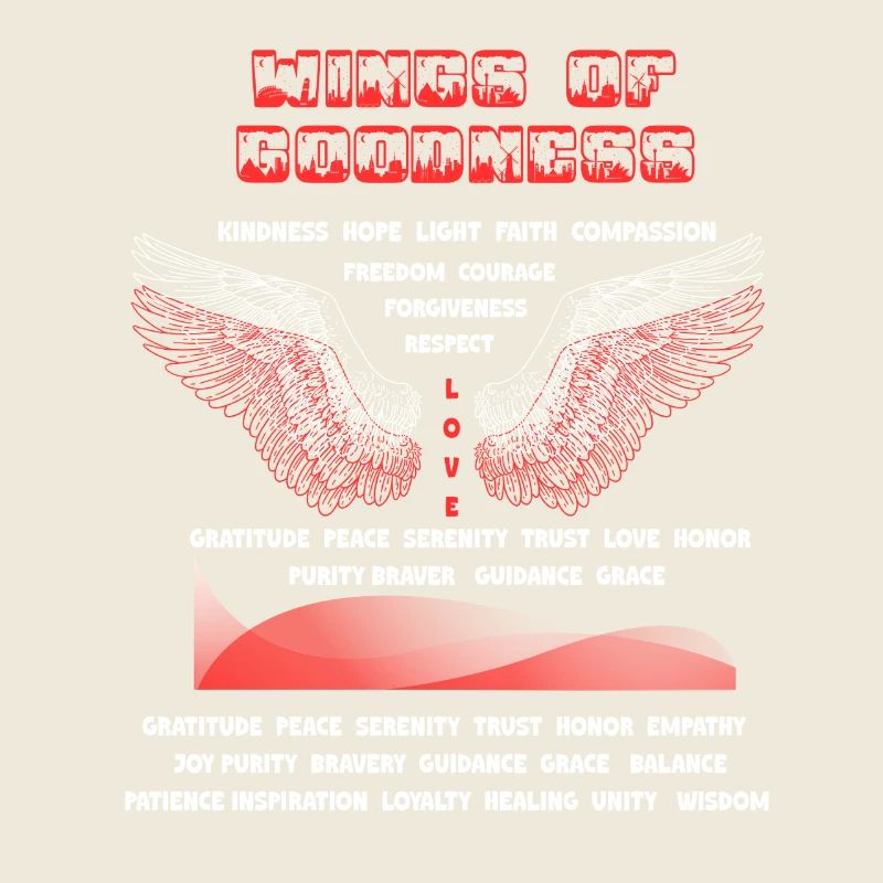 A striking design featuring large angel wings fill