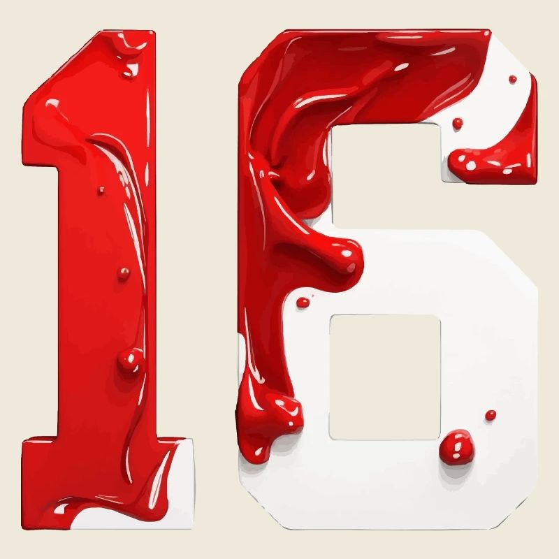 NR. 16 NUMMER 16 ROT WEIß 16. GEBURTSTAG