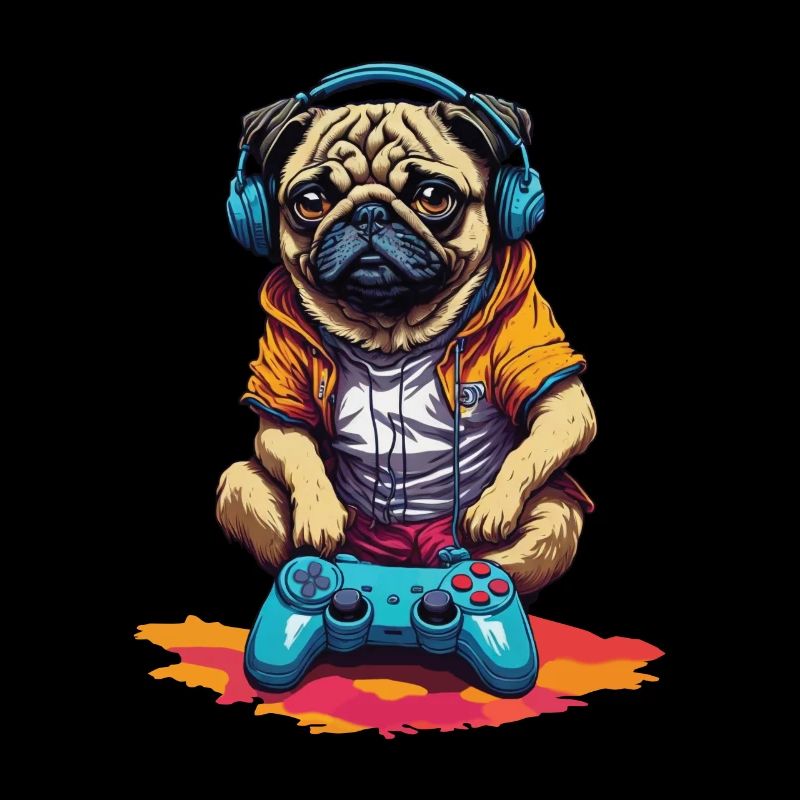 Lustiger Nerd Gaming Mops Hund mit Controller