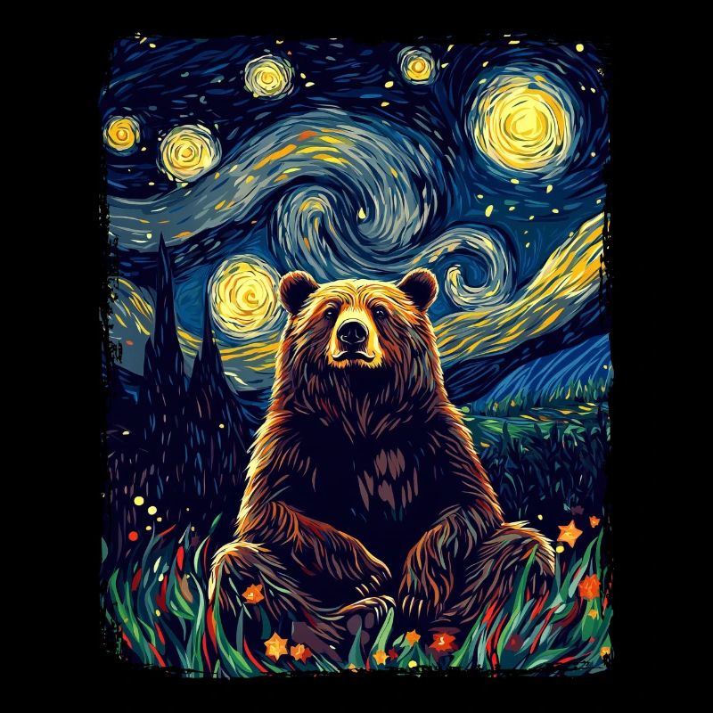 Grizzly Bär Tier Sternenhimmel Malerei