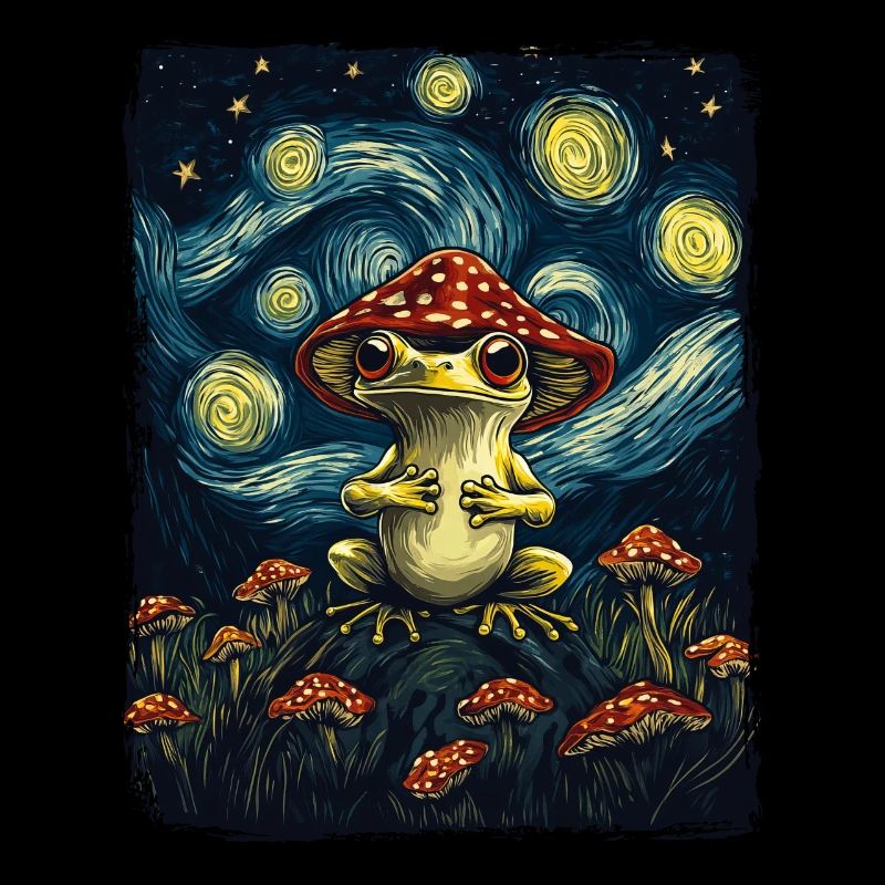 grenouille animal champignon champignons peinture nuit étoilée