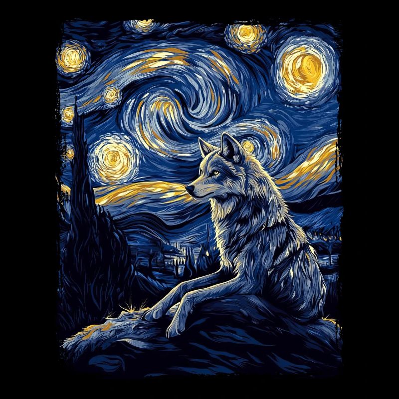 Wolf Kojote Wildes Tier Sternenhimmel Malerei