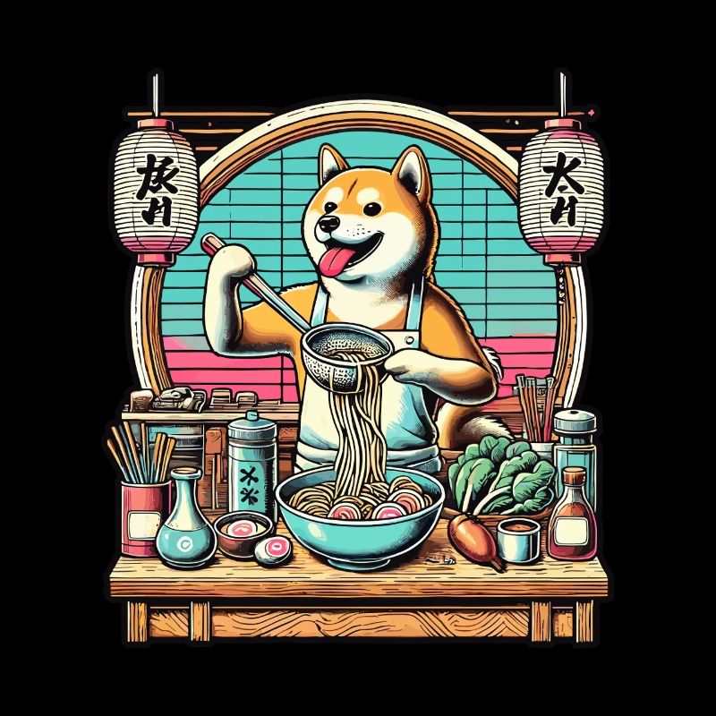 Shiba Dog Ramen Chef Kawaii Retro Style