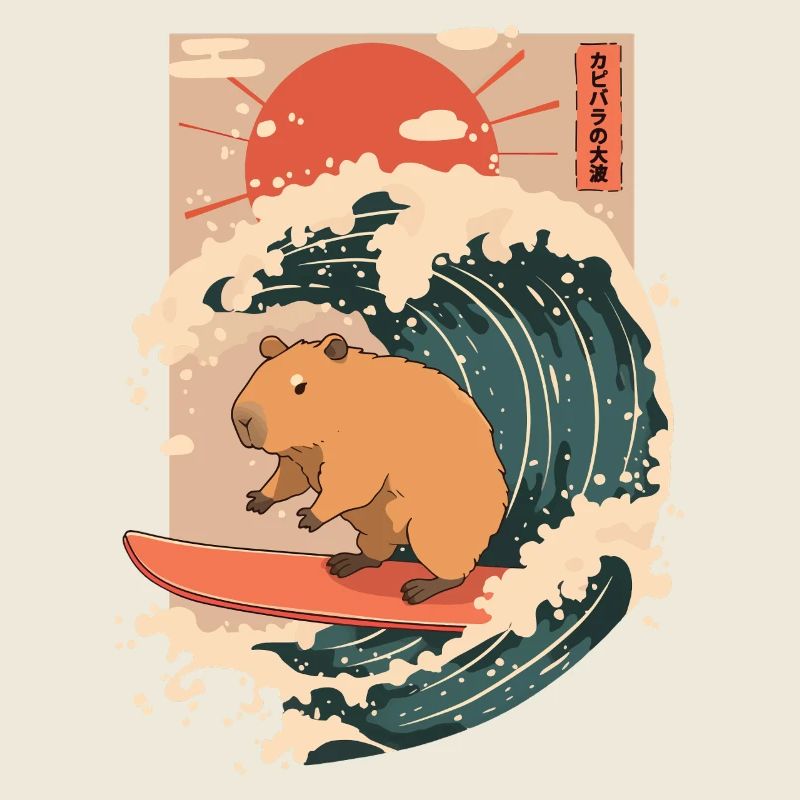 Capybara Carpincho Animal Japanese Surfing Wave