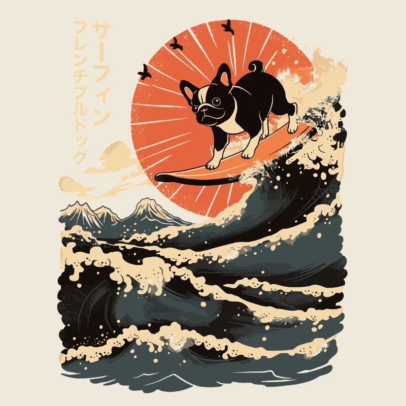 French Bulldog Animal Japanese Surfing Beach Wave