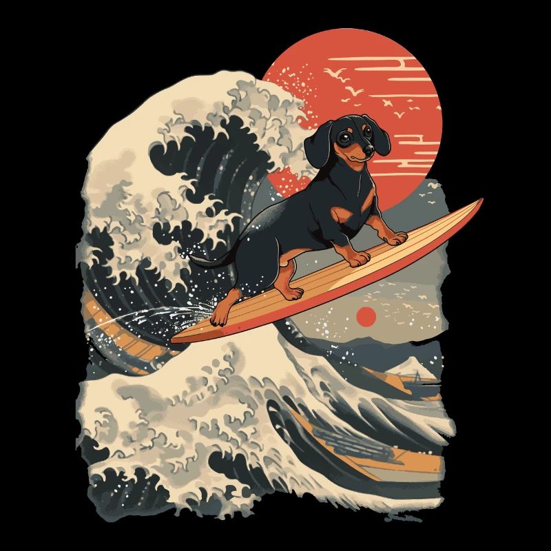 Teckel chien animal japonais surf plage vague