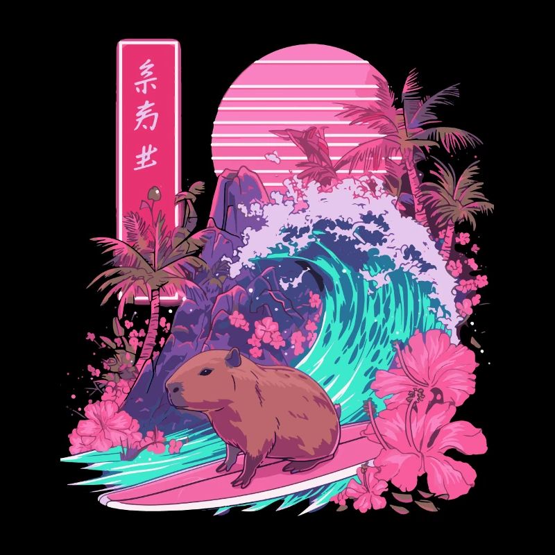 Capybara Carpincho Tier Japanische Surfwelle