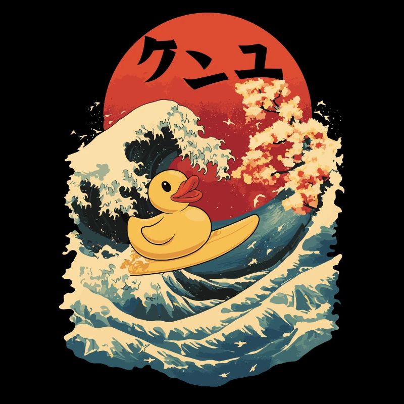 Canard en caoutchouc Animal Japonais Surf Plage Lune Rouge