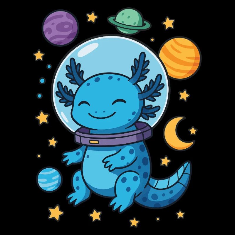 Cute Astronaut Axolotl Space Planets Stars Moon