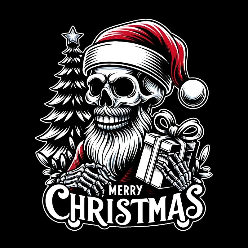 Crâne de Père Noël effrayant avec colis