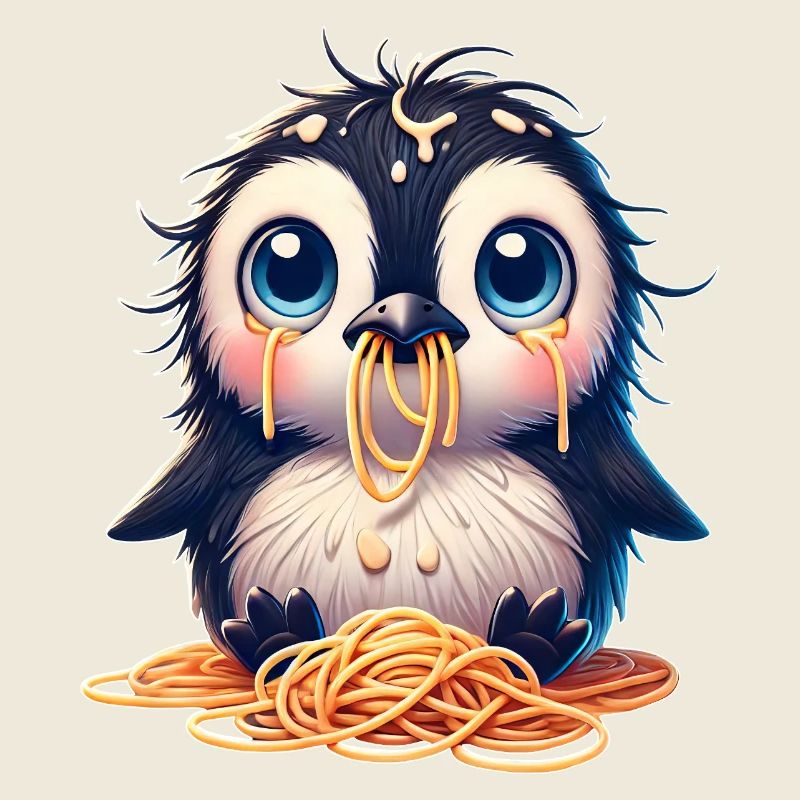 Mignon pingouin spaghetti dessin animé maladroit