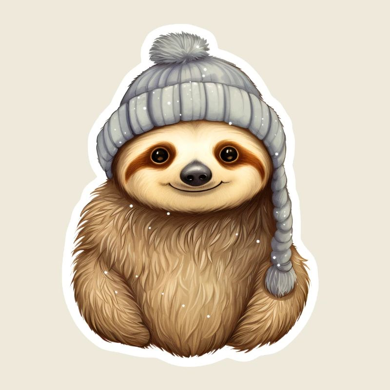 Sloth with winter hat