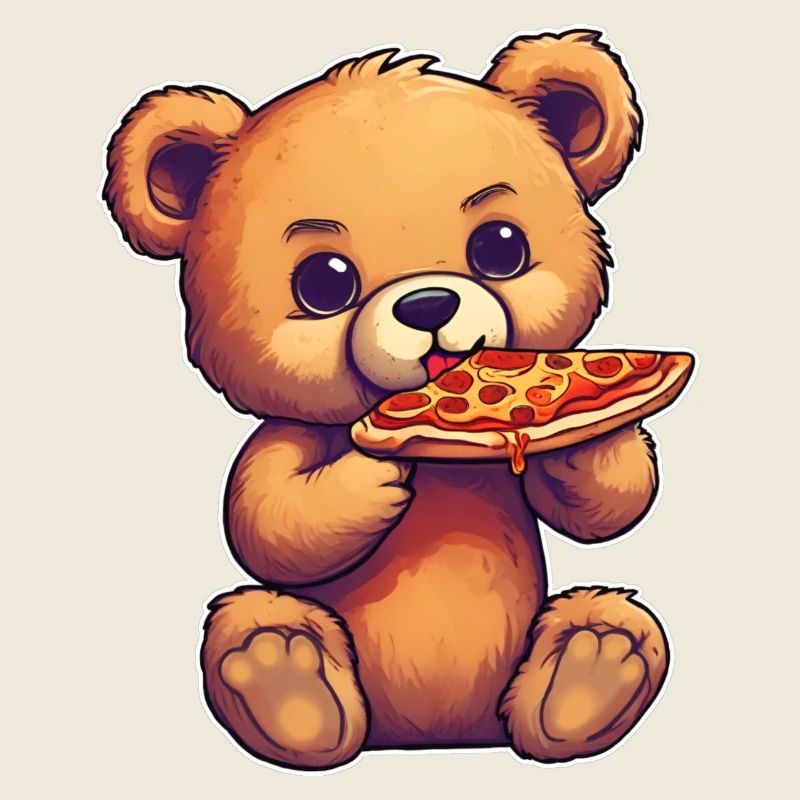 L’ours en peluche adore la pizza