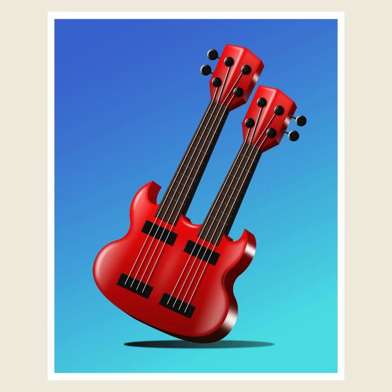 Affiche de guitare double manche rouge de dessin animé