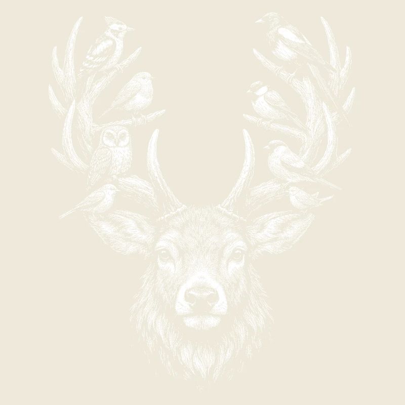 White deer head silhouette on black