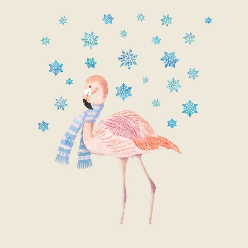 Flamant rose dans la neige