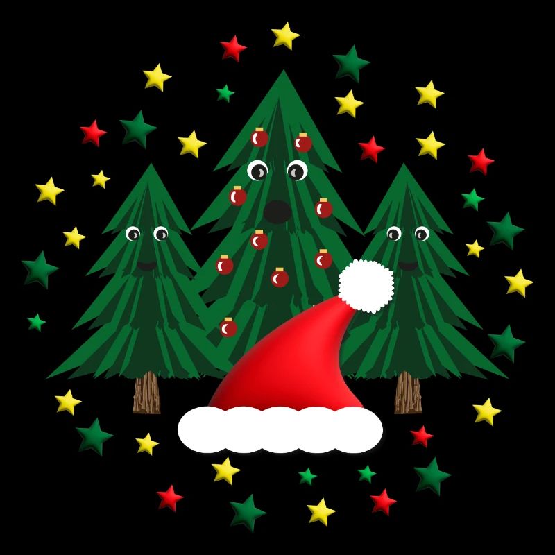 Weihnachtsmarkt Tannen mit Weihnachtsmütze.