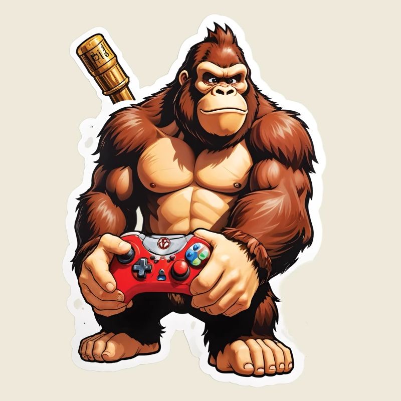 Retro Gamer Gorilla mit Controller Konsolenspiele