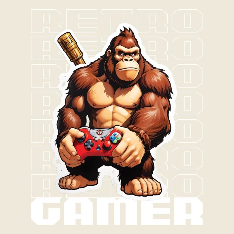Retro Gamer Gorilla mit Controller Konsolenspiele