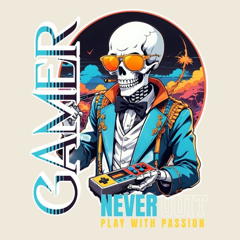 Retro Gamer Skeleton with Controller Console Games