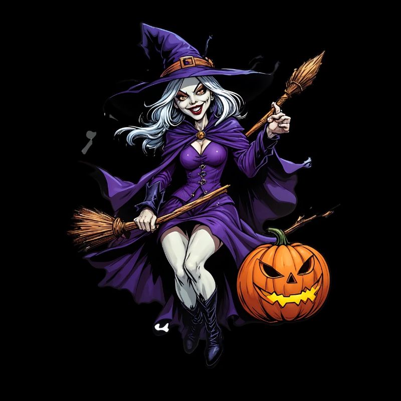 Halloween - Witch with Broom Horror with Pumpkin