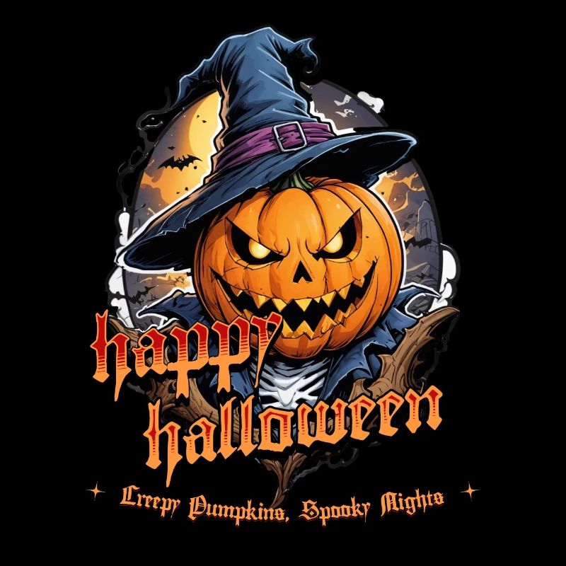 Halloween citrouille sorcière chapeau minuit