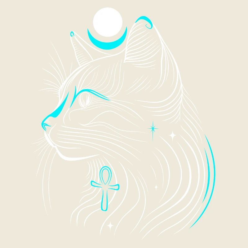 Chat Bastet minimaliste de profil avec lune