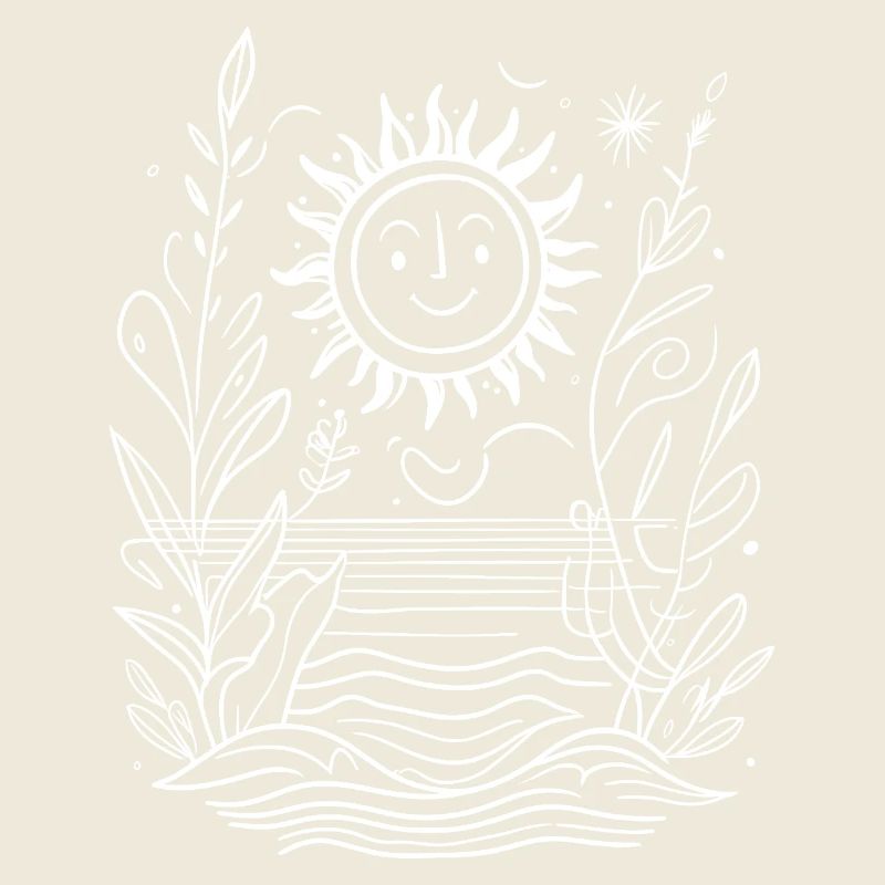 Soleil avec visage amical entouré de vagues