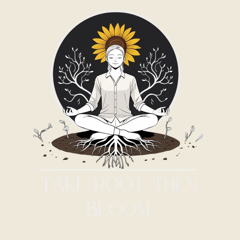Meditative root design with sunflower