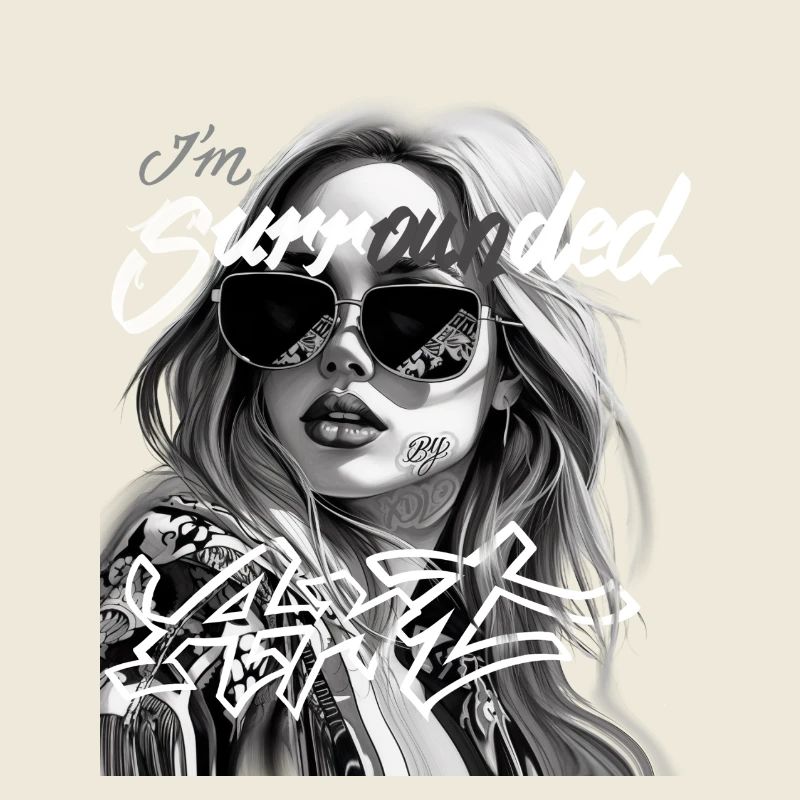 Moi entouré de graffitis en noir et blanc