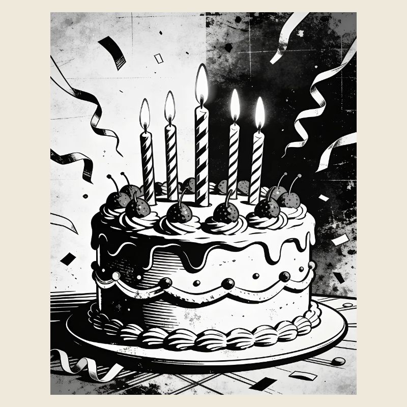 Monochromer Geburtstagskuchen Kerzen