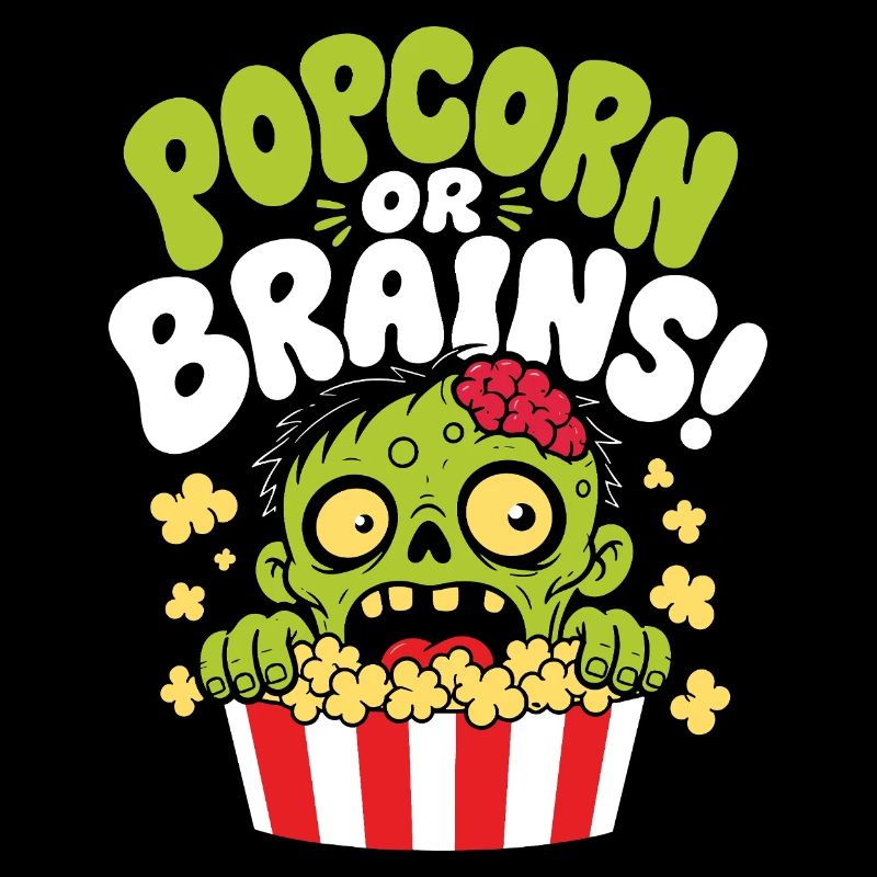 Popcorn Or Brains Zombie Horror
