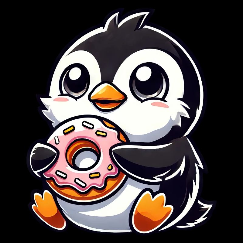 Mignon gros pingouin avec beignet dessin animé