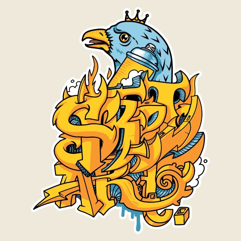 Graffiti street art with eagle and crown