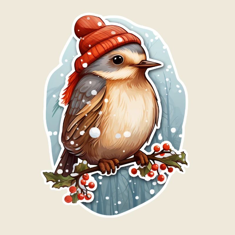 Oiseau en hiver avec casquette