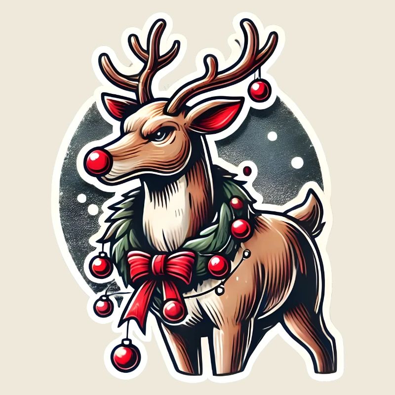 Rentier mit Weihnachtskranz