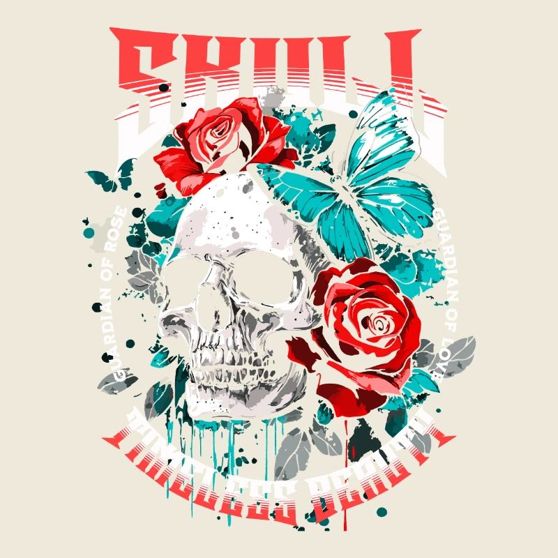 Totenkopf Totenschädel Schmetterling Rose Blume