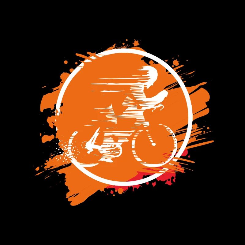 Radfahrer im orangefarbenen Spritzer