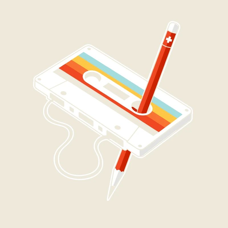 Art rétro sur cassette avec accent au crayon