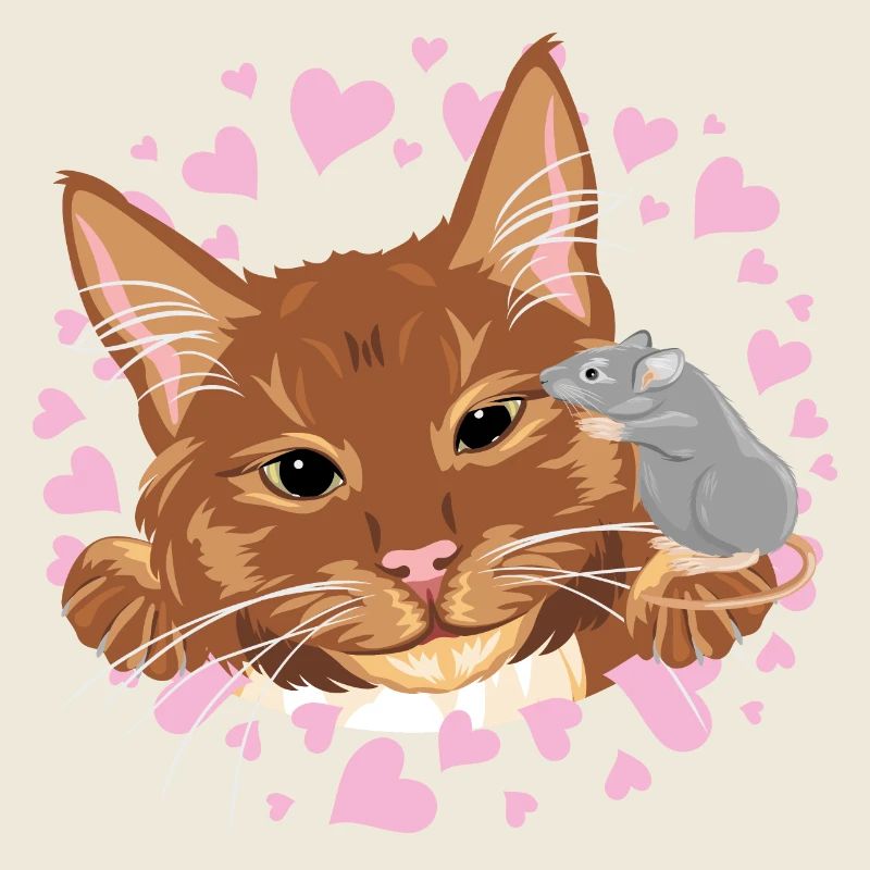Ginger cat and cute mouse are best friends