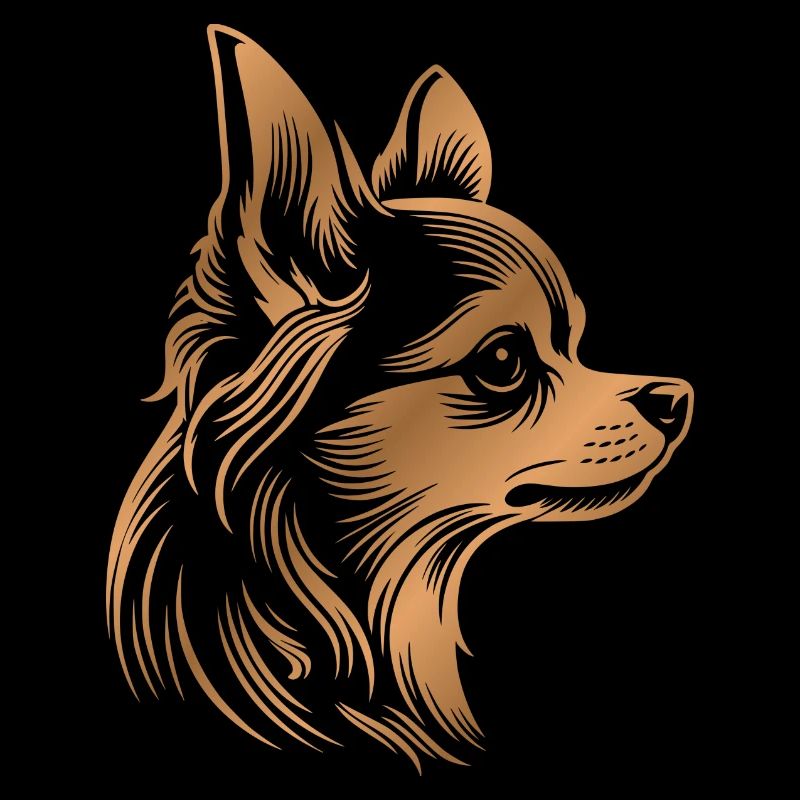 Chihuahua, longhair, dog head, drawing bronze