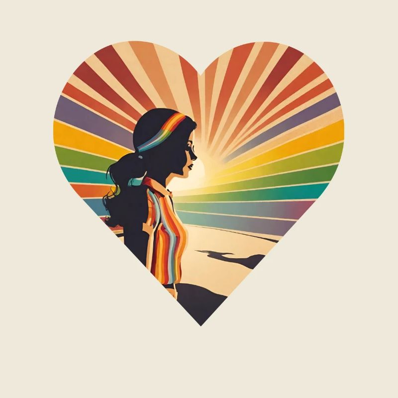 Regenbogen Retro, Frau im Herz , Einzigarting